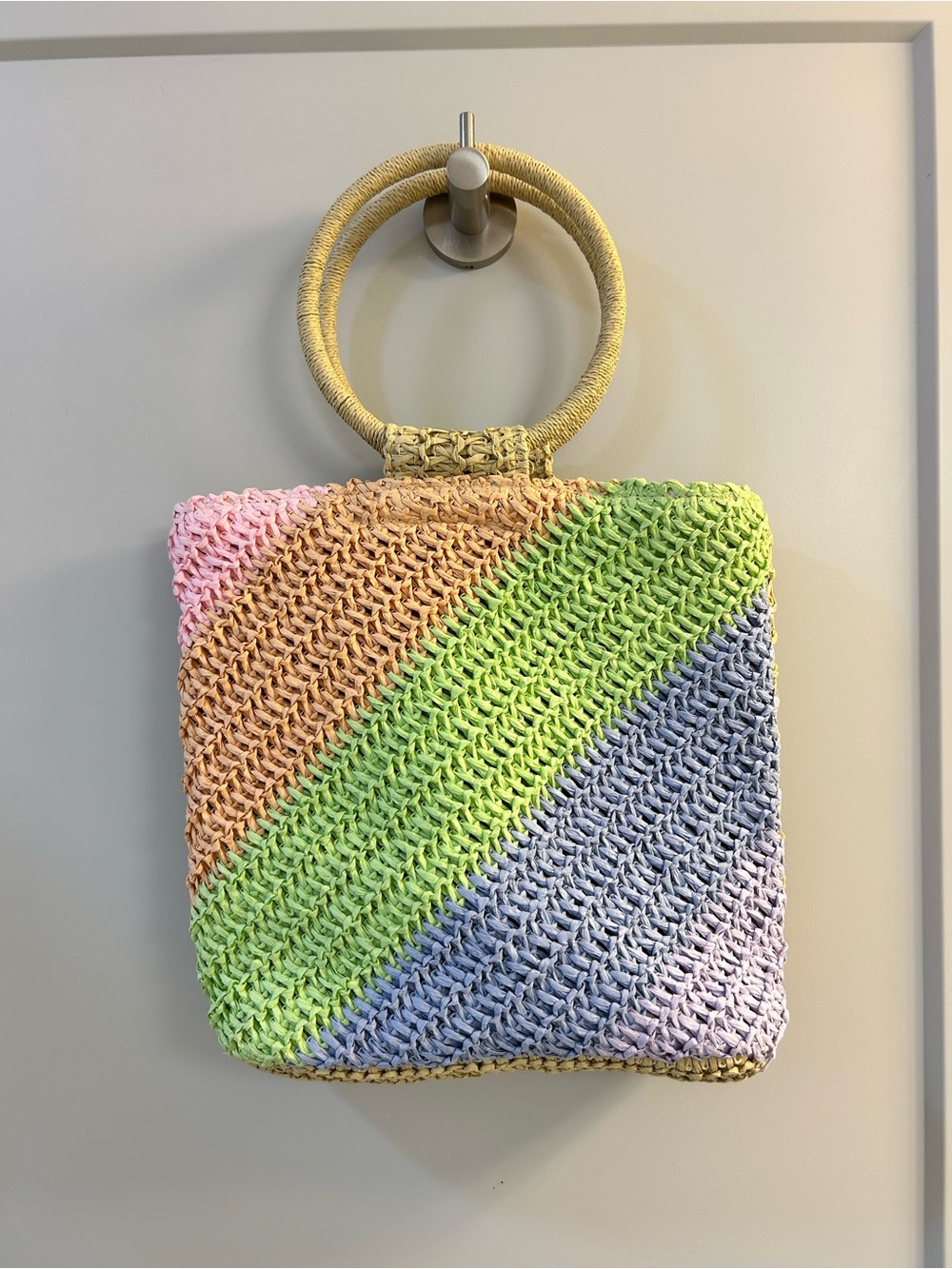 Pastel Striped Tote with Round Ring Handles